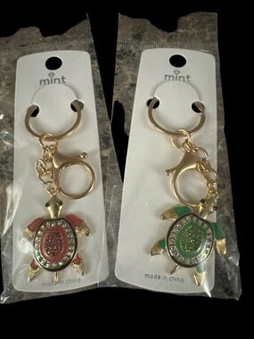 Mint Gold Turtle Keychains/Bag Charm PICK ONE - PINK OR GREEN